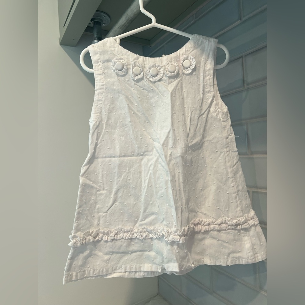 White Dot-Texture Ruffle Tank Top for Kids